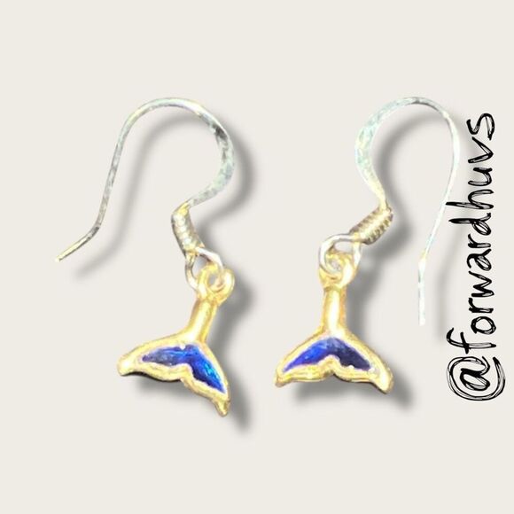 Bundle Sale 3 for $15 | SF Gold Tone Whale Tail Earrings – Blue Enamel - Picture 1 of 8